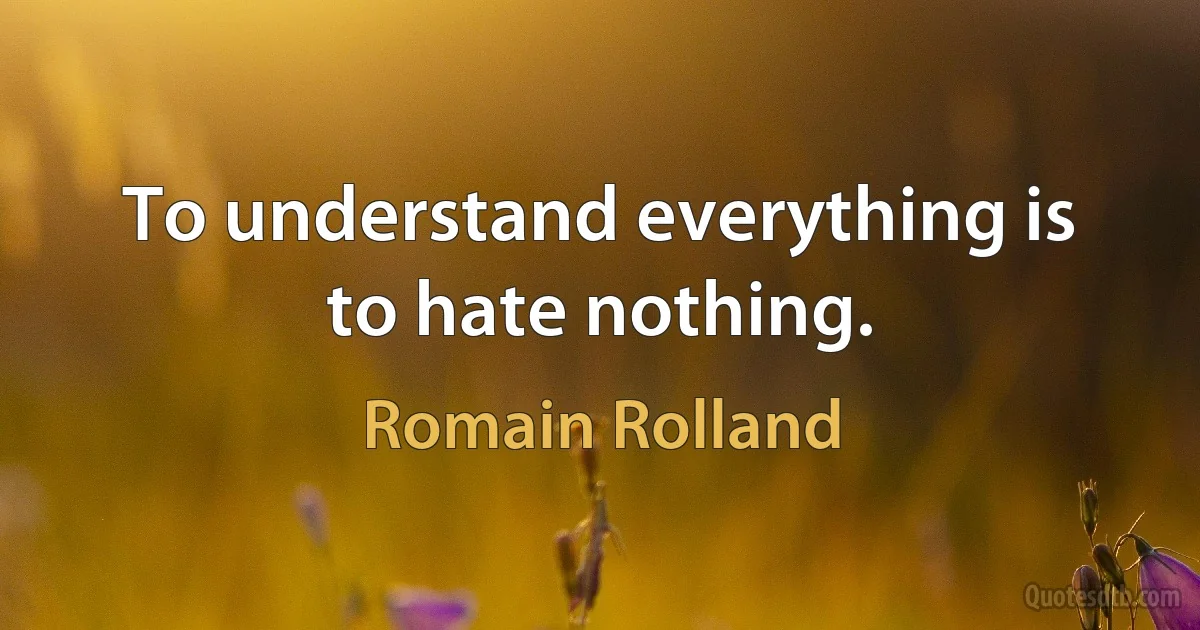 To understand everything is to hate nothing. (Romain Rolland)