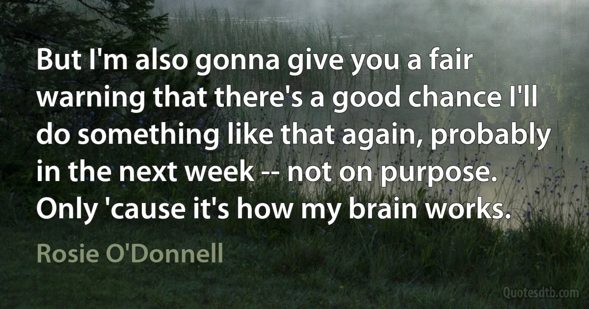 But I'm also gonna give you a fair warning that there's a good chance I'll do something like that again, probably in the next week -- not on purpose. Only 'cause it's how my brain works. (Rosie O'Donnell)