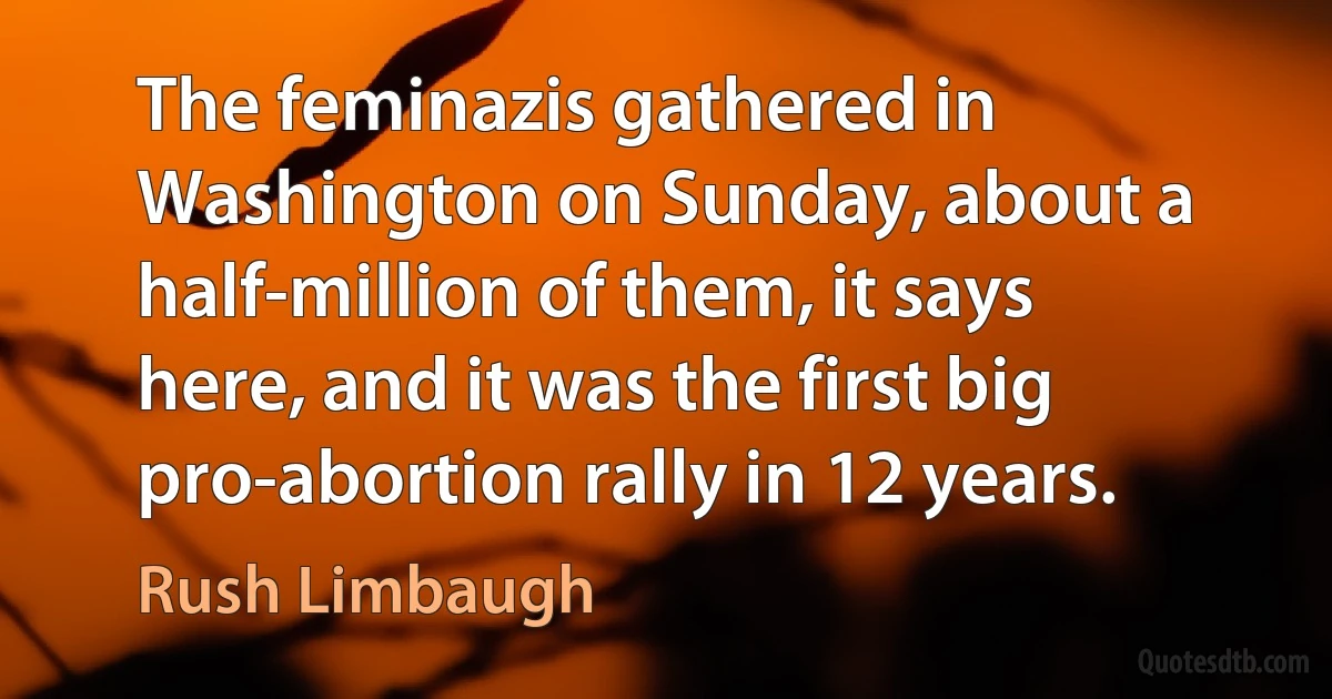 The feminazis gathered in Washington on Sunday, about a half-million of them, it says here, and it was the first big pro-abortion rally in 12 years. (Rush Limbaugh)