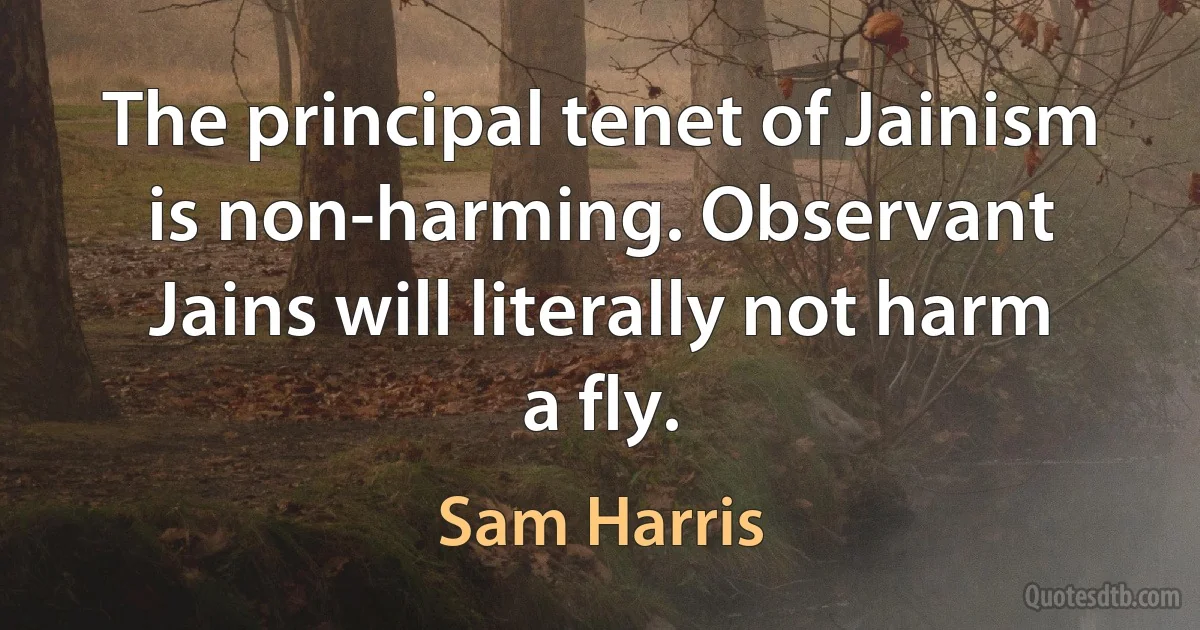 The principal tenet of Jainism is non-harming. Observant Jains will literally not harm a fly. (Sam Harris)