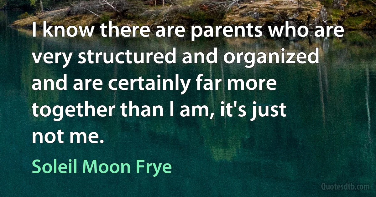 I know there are parents who are very structured and organized and are certainly far more together than I am, it's just not me. (Soleil Moon Frye)