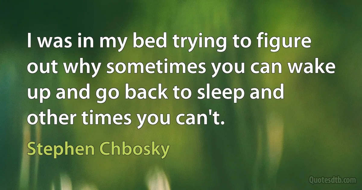 I was in my bed trying to figure out why sometimes you can wake up and go back to sleep and other times you can't. (Stephen Chbosky)