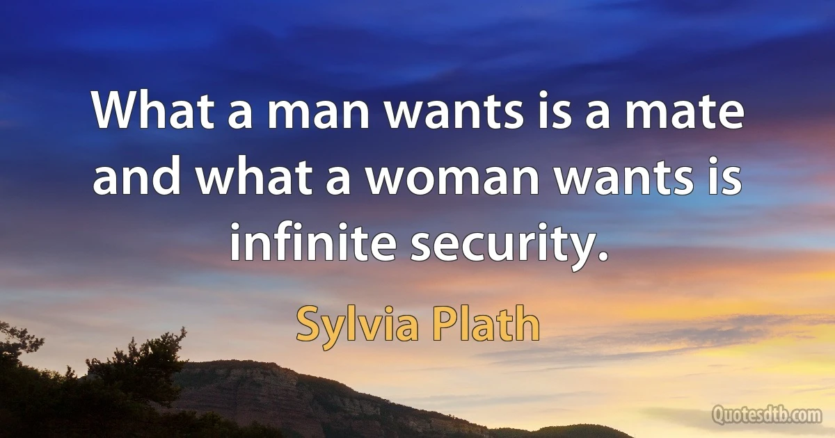 What a man wants is a mate and what a woman wants is infinite security. (Sylvia Plath)