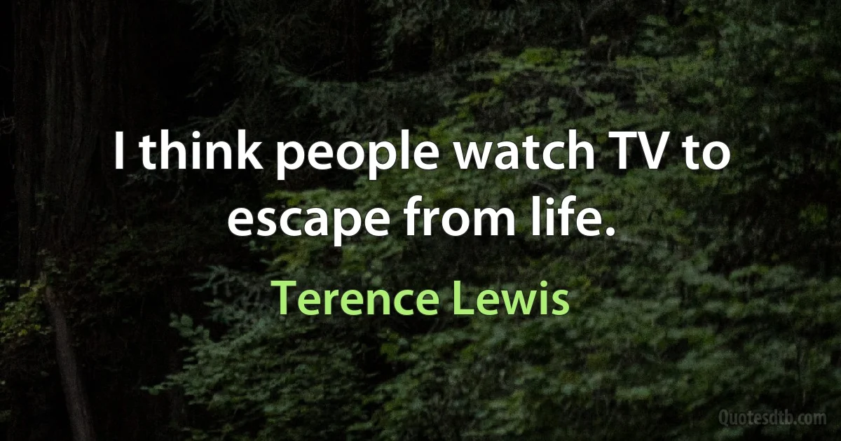 I think people watch TV to escape from life. (Terence Lewis)