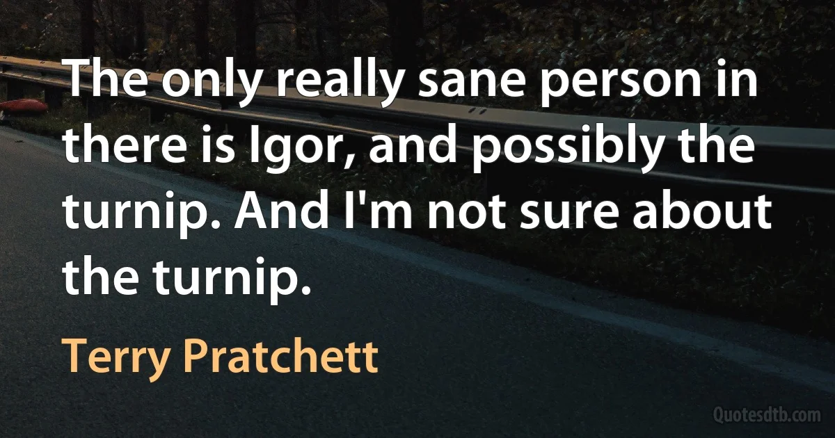 The only really sane person in there is Igor, and possibly the turnip. And I'm not sure about the turnip. (Terry Pratchett)