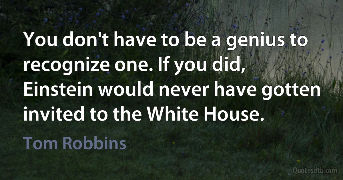 You don't have to be a genius to recognize one. If you did, Einstein would never have gotten invited to the White House. (Tom Robbins)