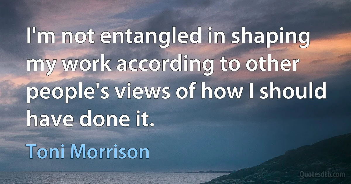 I'm not entangled in shaping my work according to other people's views of how I should have done it. (Toni Morrison)