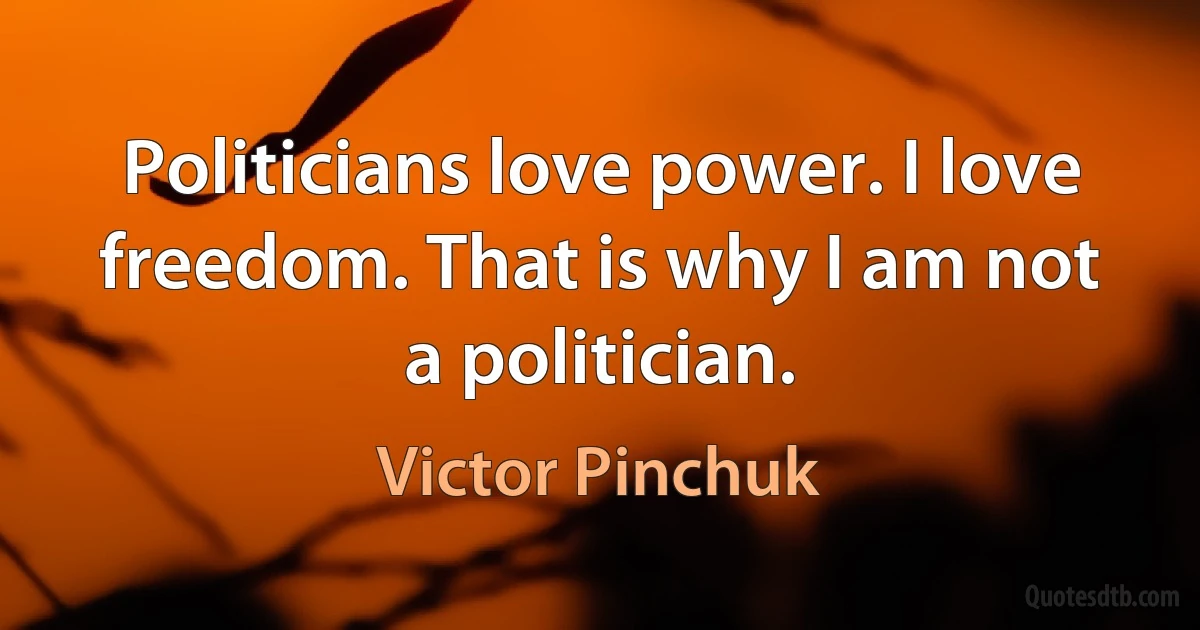 Politicians love power. I love freedom. That is why I am not a politician. (Victor Pinchuk)