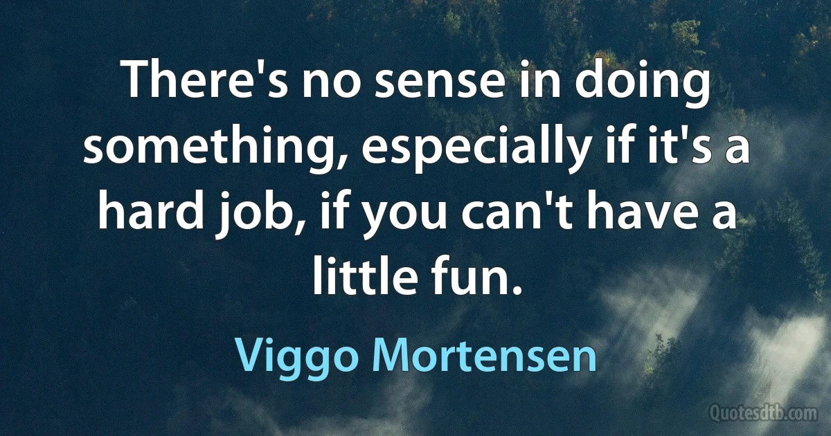 There's no sense in doing something, especially if it's a hard job, if you can't have a little fun. (Viggo Mortensen)