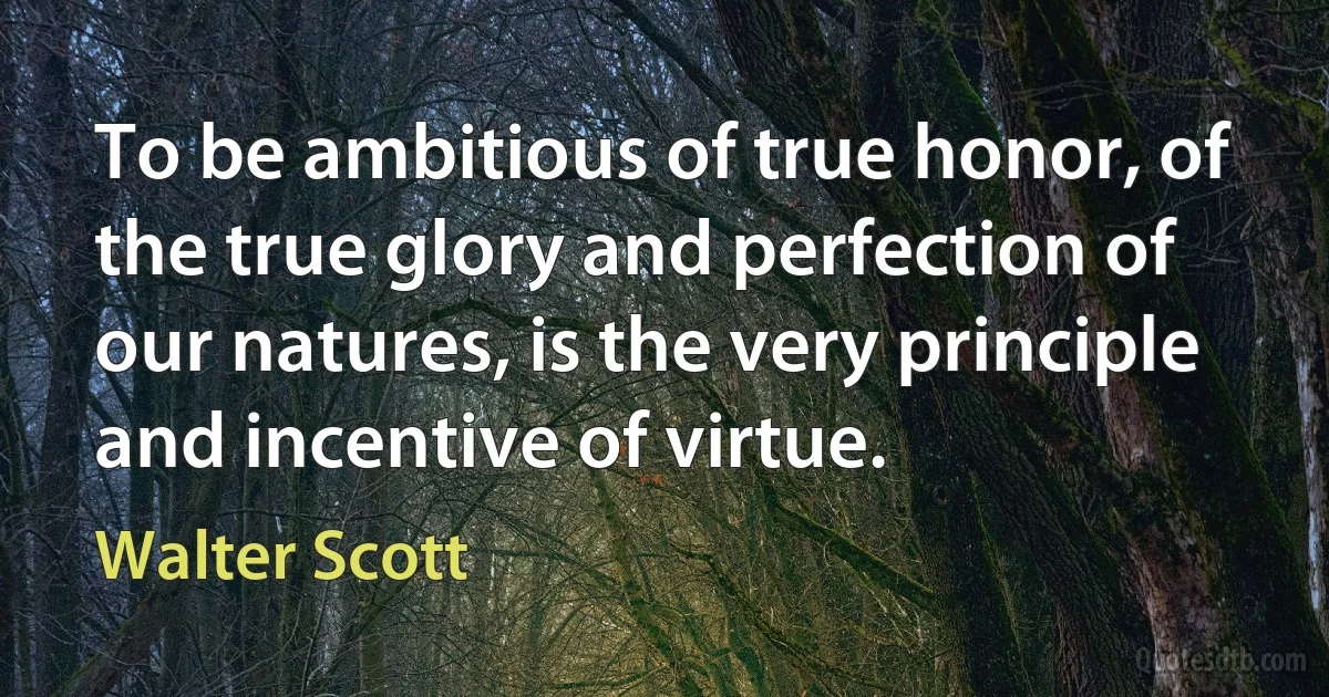 To be ambitious of true honor, of the true glory and perfection of our natures, is the very principle and incentive of virtue. (Walter Scott)