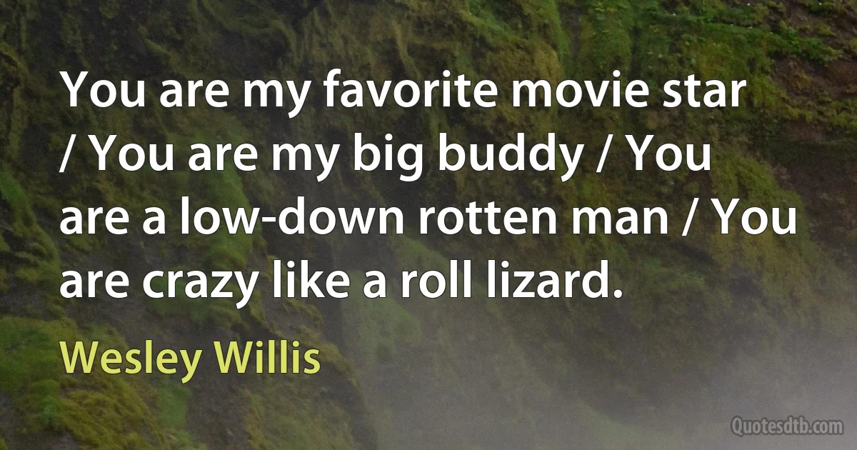 You are my favorite movie star / You are my big buddy / You are a low-down rotten man / You are crazy like a roll lizard. (Wesley Willis)