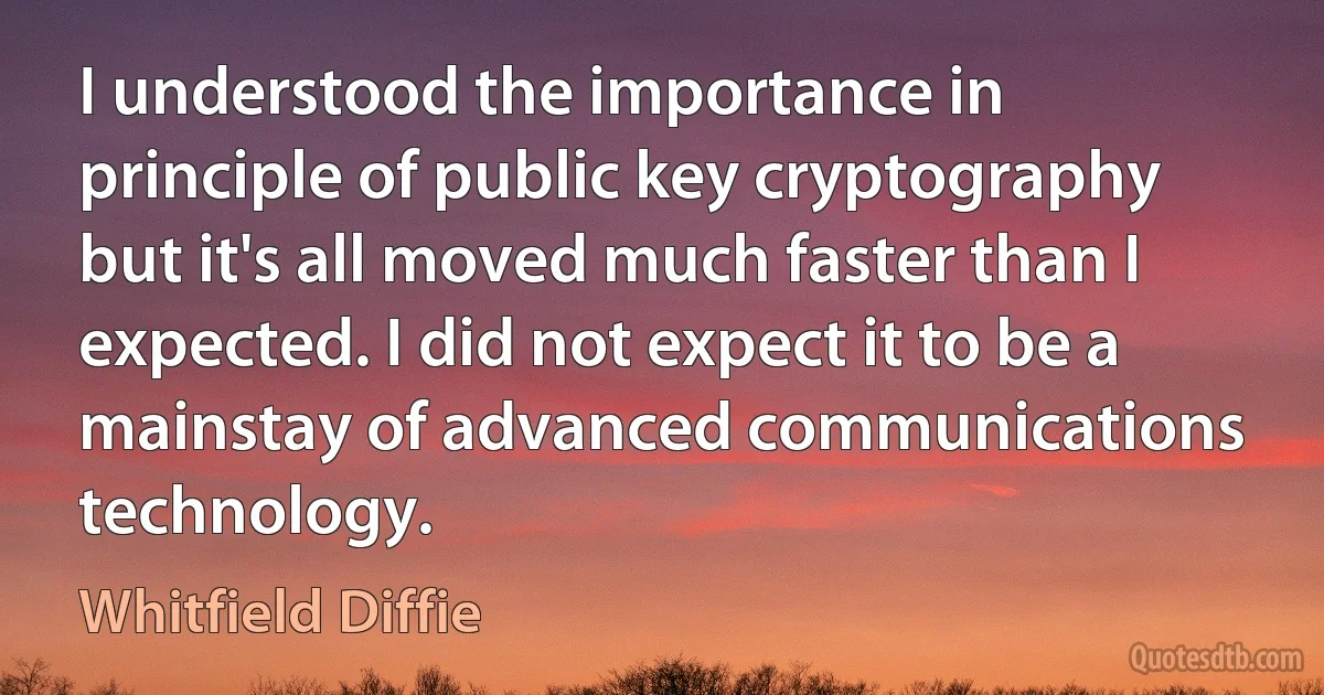 I understood the importance in principle of public key cryptography but it's all moved much faster than I expected. I did not expect it to be a mainstay of advanced communications technology. (Whitfield Diffie)