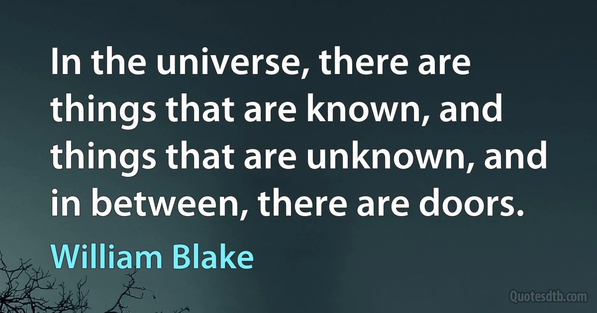 In the universe, there are things that are known, and things that are unknown, and in between, there are doors. (William Blake)