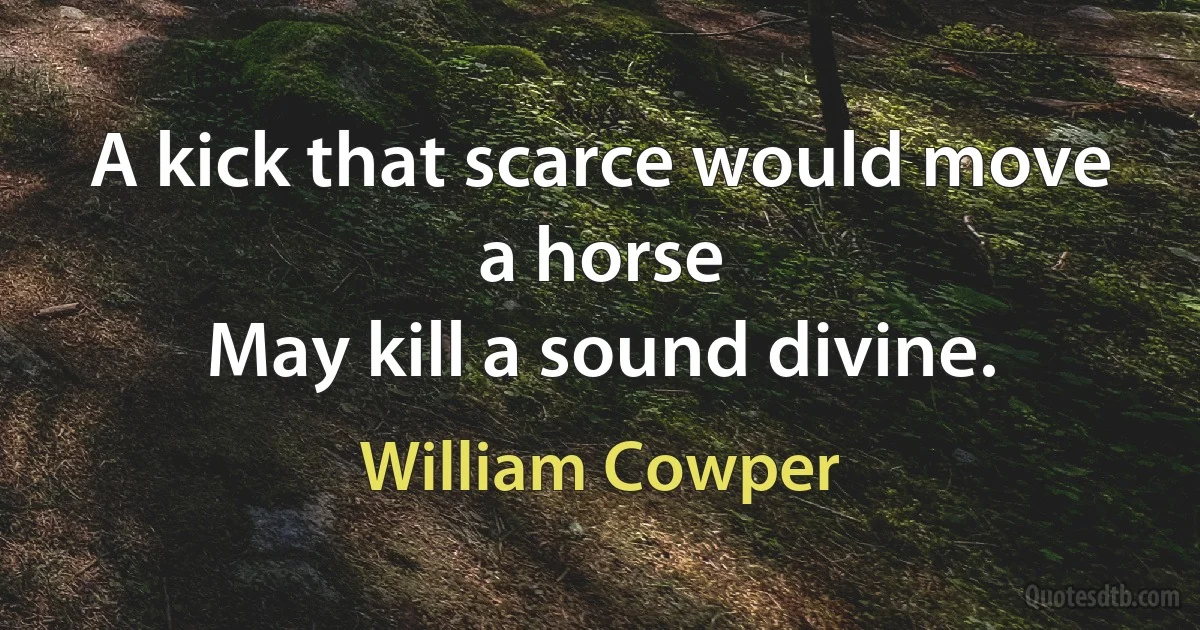 A kick that scarce would move a horse
May kill a sound divine. (William Cowper)