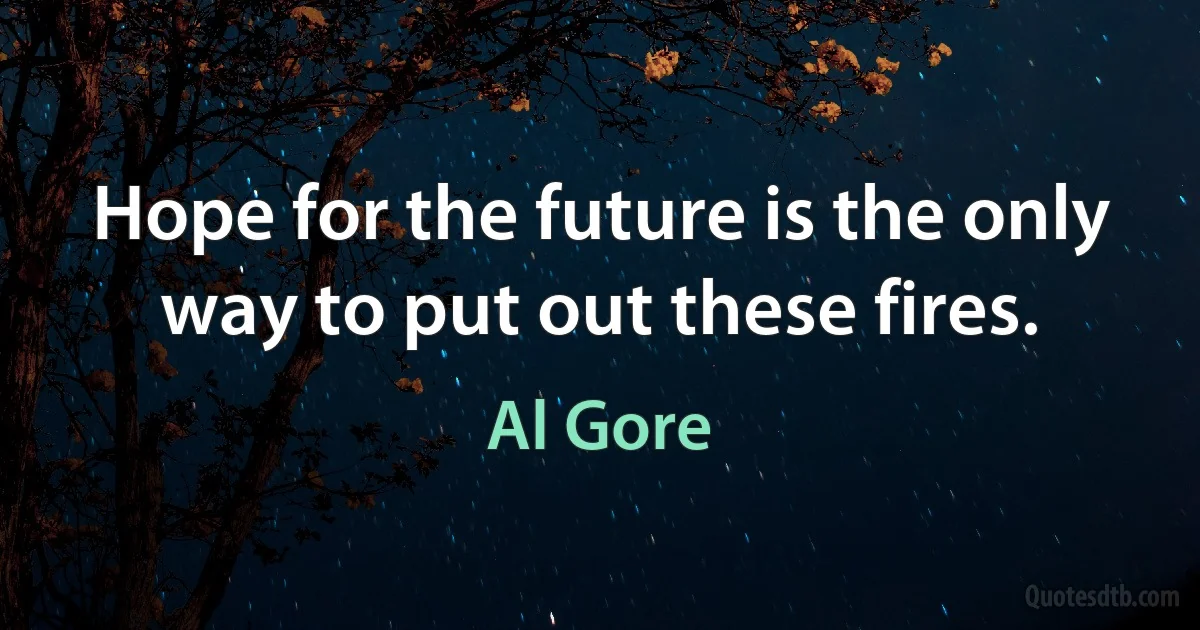 Hope for the future is the only way to put out these fires. (Al Gore)