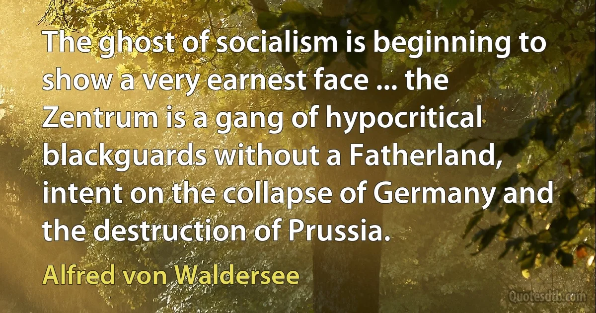 The ghost of socialism is beginning to show a very earnest face ... the Zentrum is a gang of hypocritical blackguards without a Fatherland, intent on the collapse of Germany and the destruction of Prussia. (Alfred von Waldersee)