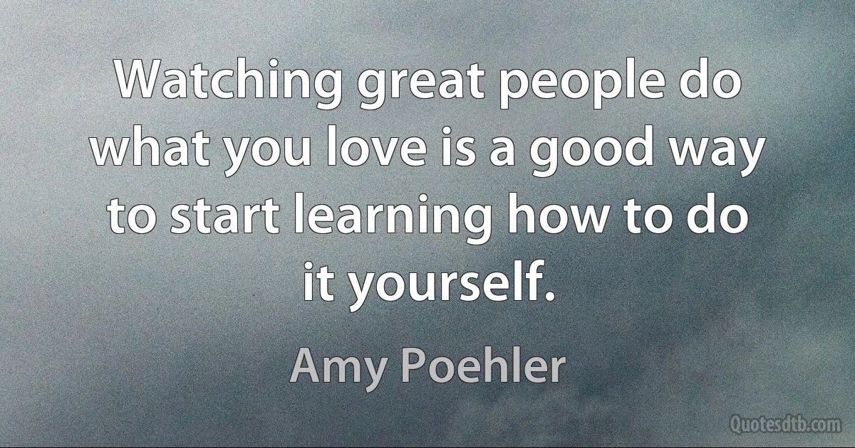 Watching great people do what you love is a good way to start learning how to do it yourself. (Amy Poehler)