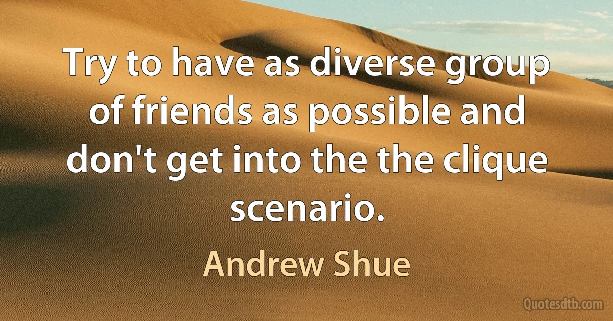 Try to have as diverse group of friends as possible and don't get into the the clique scenario. (Andrew Shue)