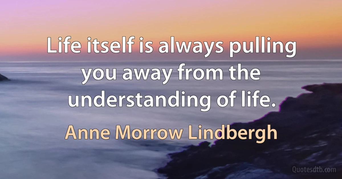 Life itself is always pulling you away from the understanding of life. (Anne Morrow Lindbergh)