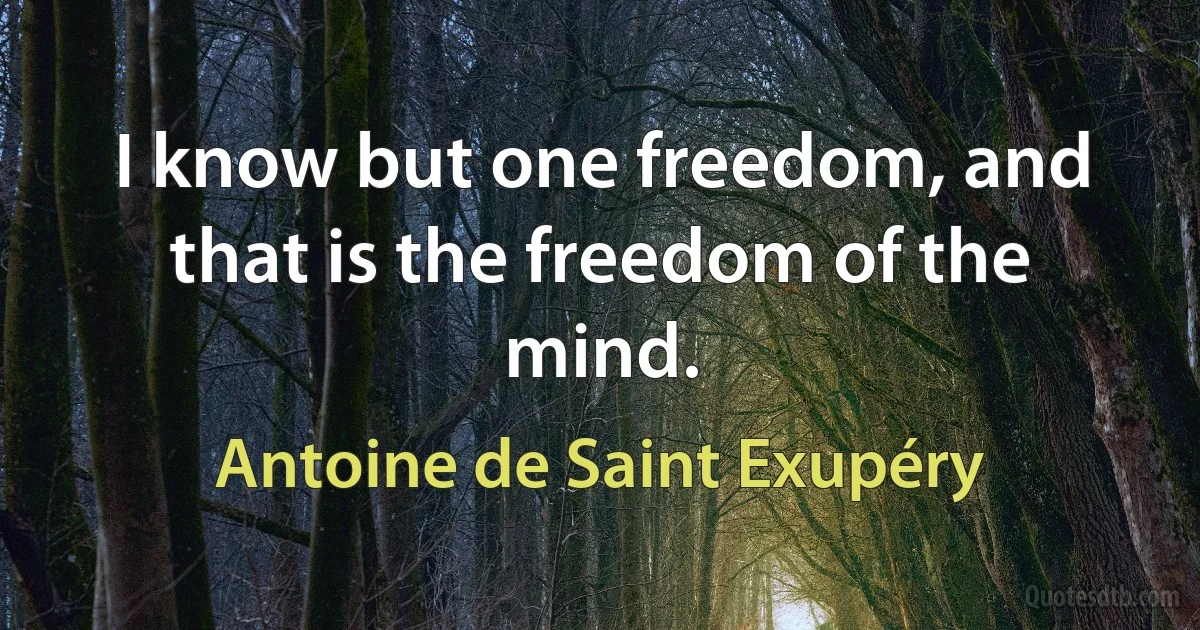 I know but one freedom, and that is the freedom of the mind. (Antoine de Saint Exupéry)