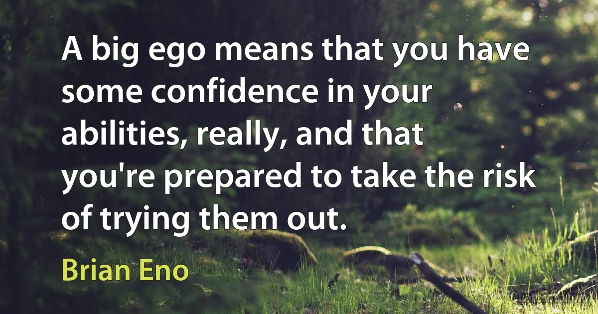 A big ego means that you have some confidence in your abilities, really, and that you're prepared to take the risk of trying them out. (Brian Eno)