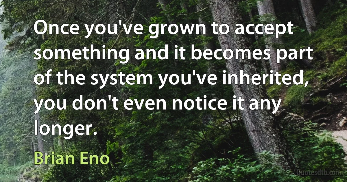 Once you've grown to accept something and it becomes part of the system you've inherited, you don't even notice it any longer. (Brian Eno)