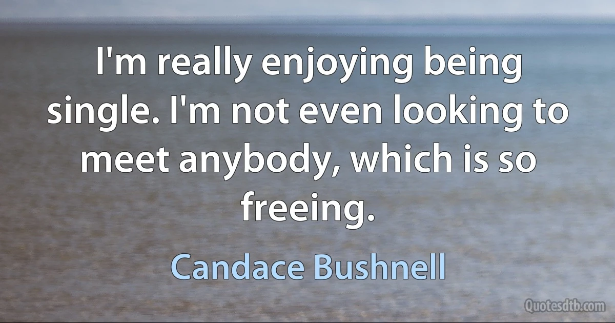 I'm really enjoying being single. I'm not even looking to meet anybody, which is so freeing. (Candace Bushnell)