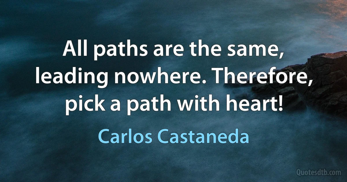 All paths are the same, leading nowhere. Therefore, pick a path with heart! (Carlos Castaneda)