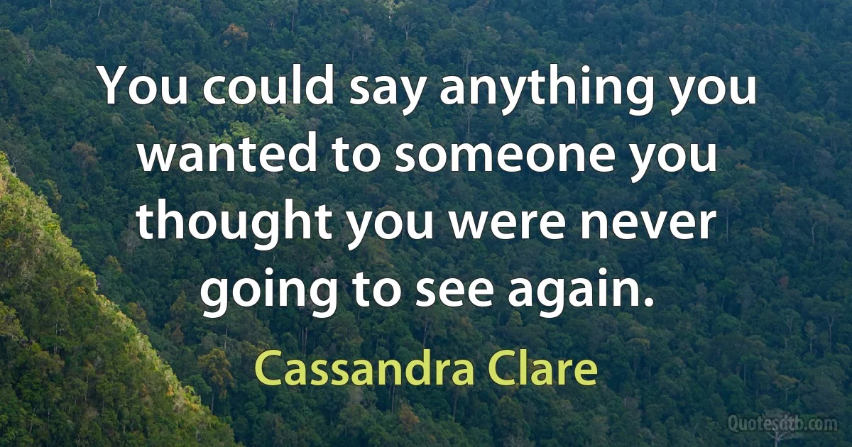 You could say anything you wanted to someone you thought you were never going to see again. (Cassandra Clare)