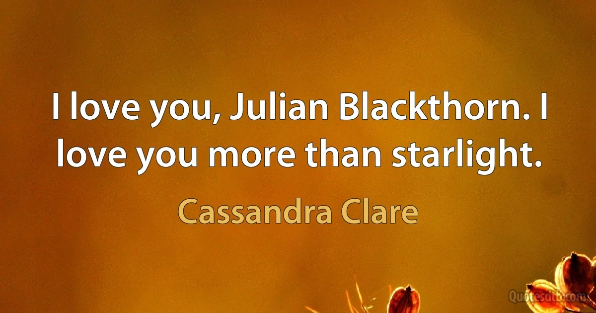 I love you, Julian Blackthorn. I love you more than starlight. (Cassandra Clare)