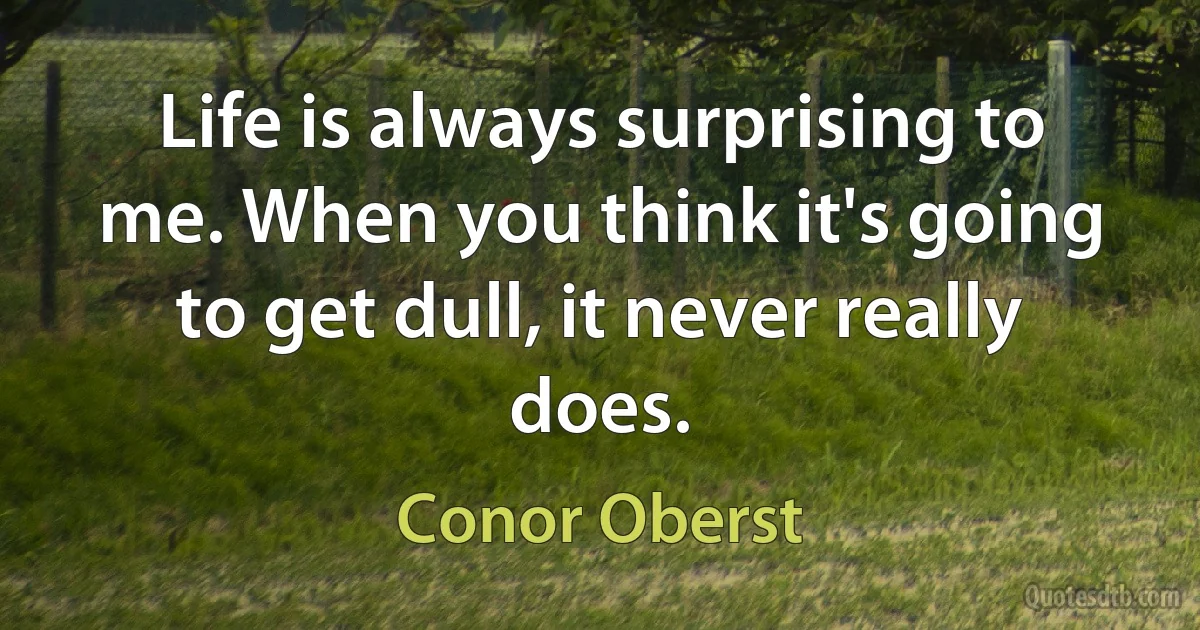 Life is always surprising to me. When you think it's going to get dull, it never really does. (Conor Oberst)