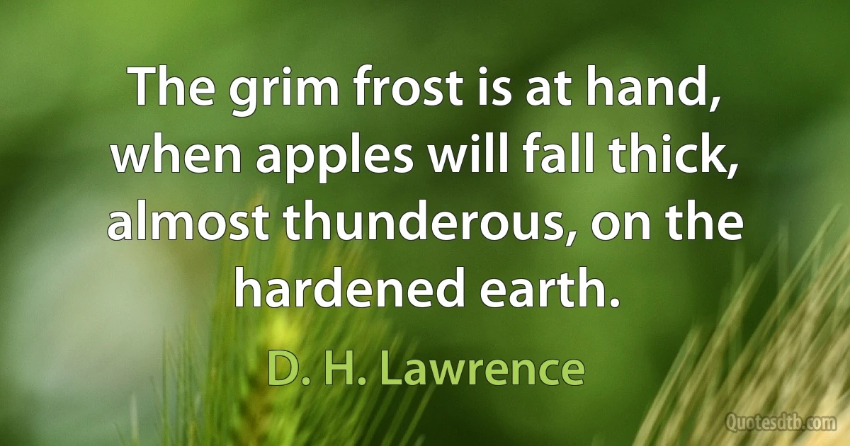 The grim frost is at hand, when apples will fall thick, almost thunderous, on the hardened earth. (D. H. Lawrence)