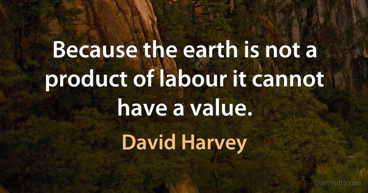 Because the earth is not a product of labour it cannot have a value. (David Harvey)