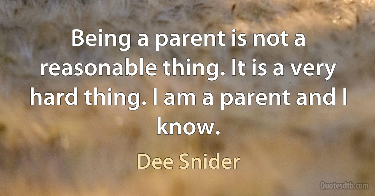 Being a parent is not a reasonable thing. It is a very hard thing. I am a parent and I know. (Dee Snider)