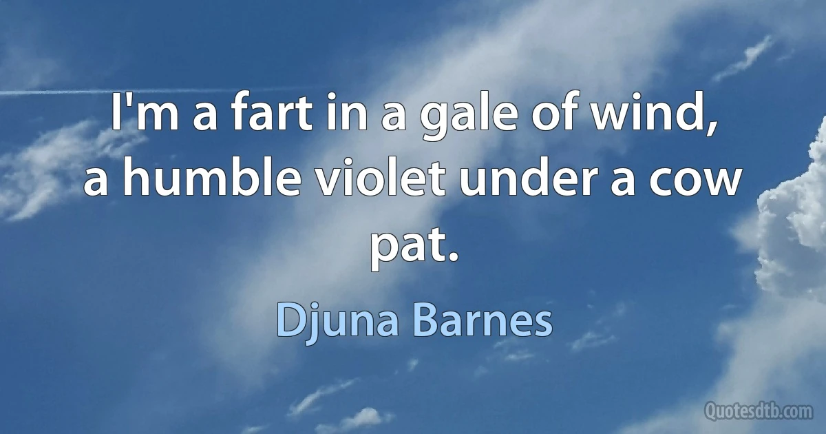 I'm a fart in a gale of wind, a humble violet under a cow pat. (Djuna Barnes)