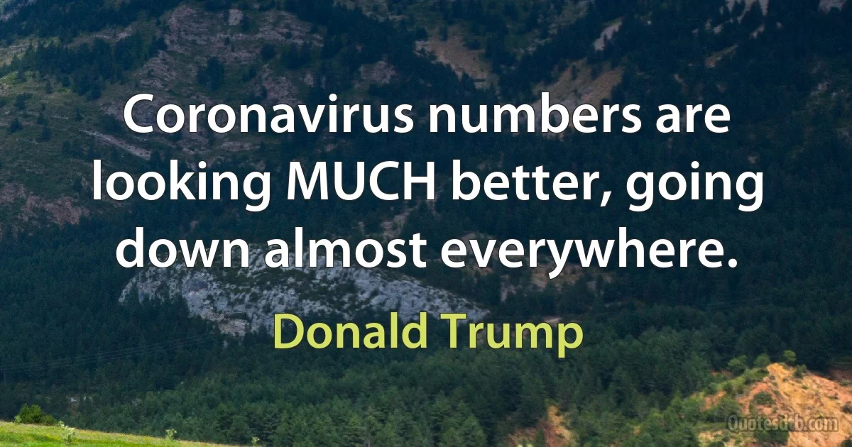 Coronavirus numbers are looking MUCH better, going down almost everywhere. (Donald Trump)