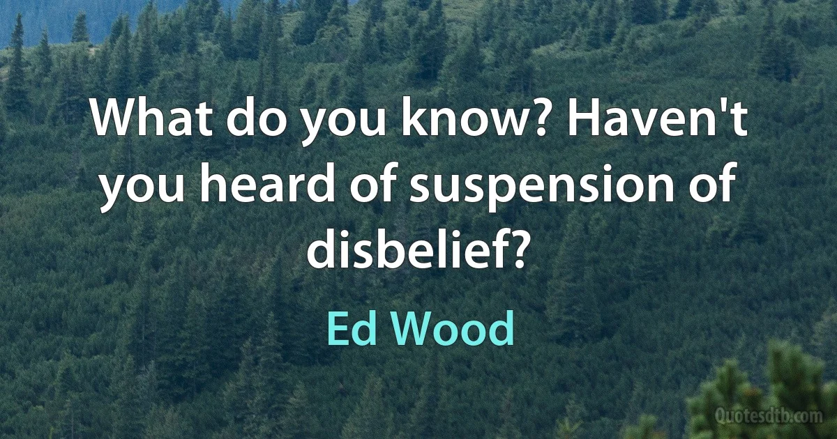 What do you know? Haven't you heard of suspension of disbelief? (Ed Wood)