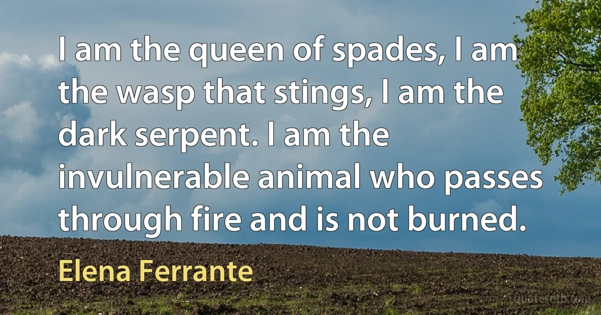 I am the queen of spades, I am the wasp that stings, I am the dark serpent. I am the invulnerable animal who passes through fire and is not burned. (Elena Ferrante)