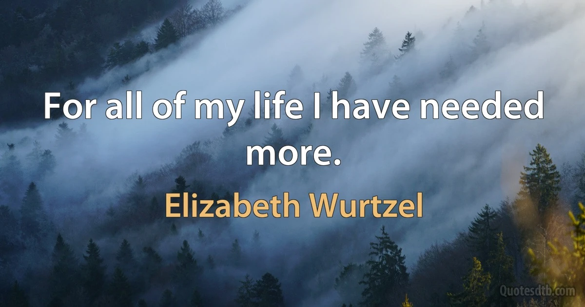 For all of my life I have needed more. (Elizabeth Wurtzel)