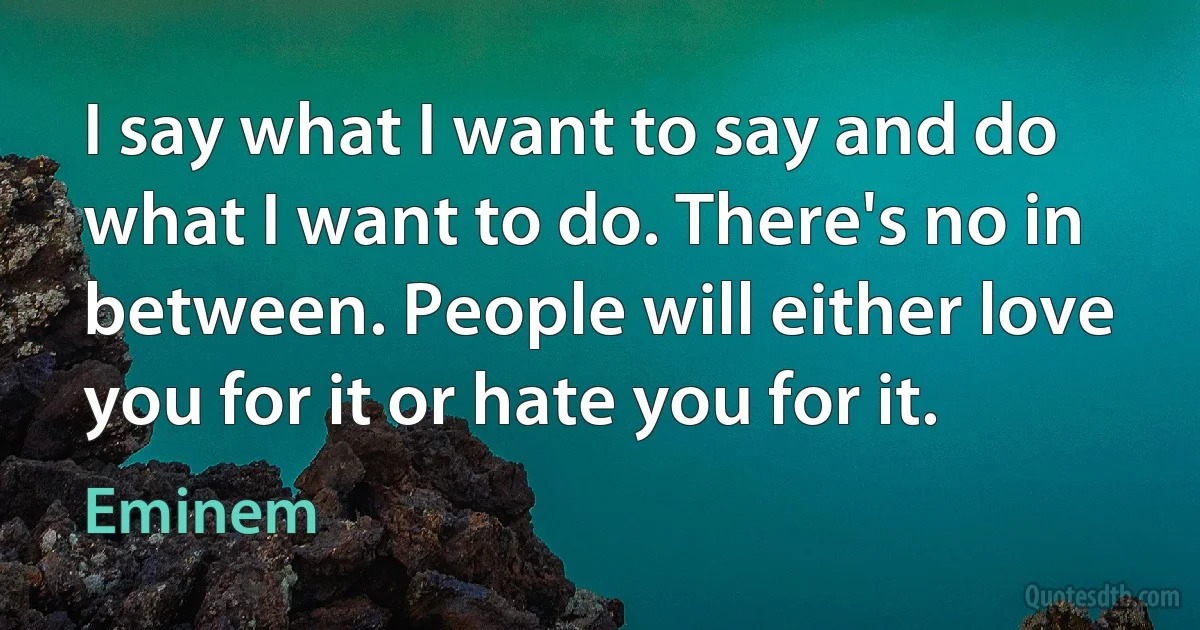 I say what I want to say and do what I want to do. There's no in between. People will either love you for it or hate you for it. (Eminem)