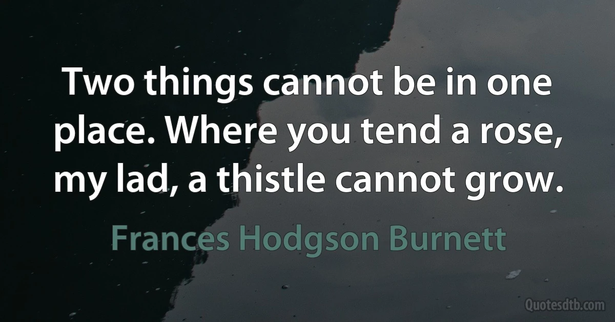 Two things cannot be in one place. Where you tend a rose, my lad, a thistle cannot grow. (Frances Hodgson Burnett)