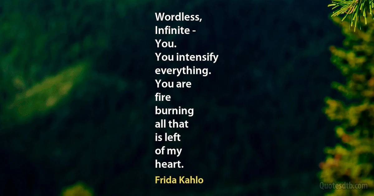 Wordless,
Infinite -
You.
You intensify
everything.
You are
fire
burning
all that
is left
of my
heart. (Frida Kahlo)