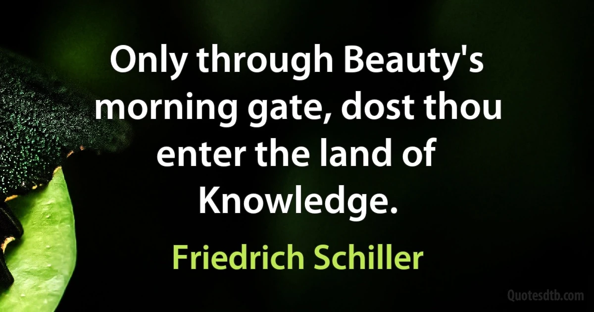 Only through Beauty's morning gate, dost thou enter the land of Knowledge. (Friedrich Schiller)