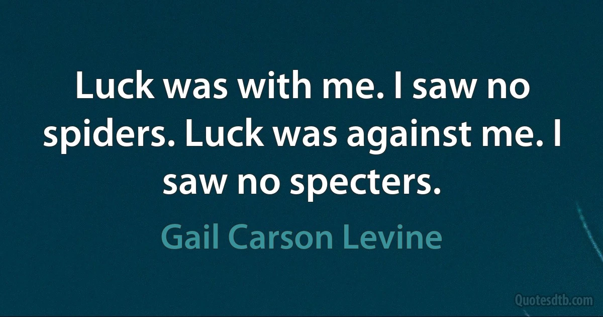 Luck was with me. I saw no spiders. Luck was against me. I saw no specters. (Gail Carson Levine)