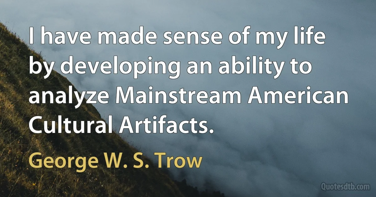 I have made sense of my life by developing an ability to analyze Mainstream American Cultural Artifacts. (George W. S. Trow)