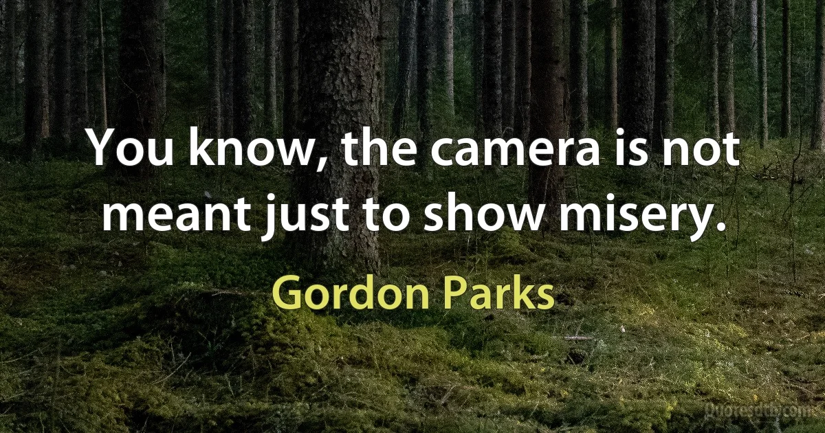 You know, the camera is not meant just to show misery. (Gordon Parks)