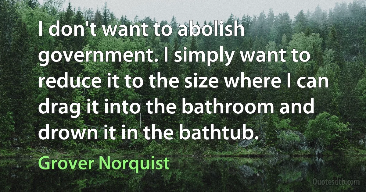 I don't want to abolish government. I simply want to reduce it to the size where I can drag it into the bathroom and drown it in the bathtub. (Grover Norquist)