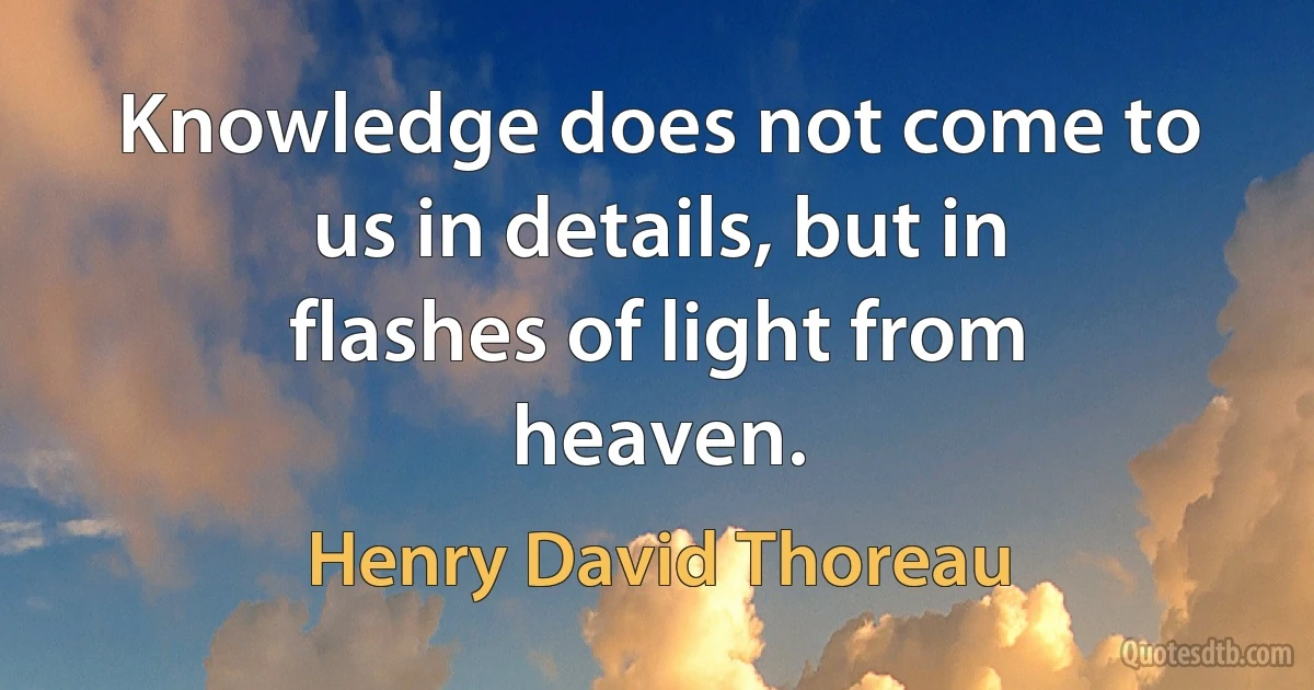 Knowledge does not come to us in details, but in flashes of light from heaven. (Henry David Thoreau)