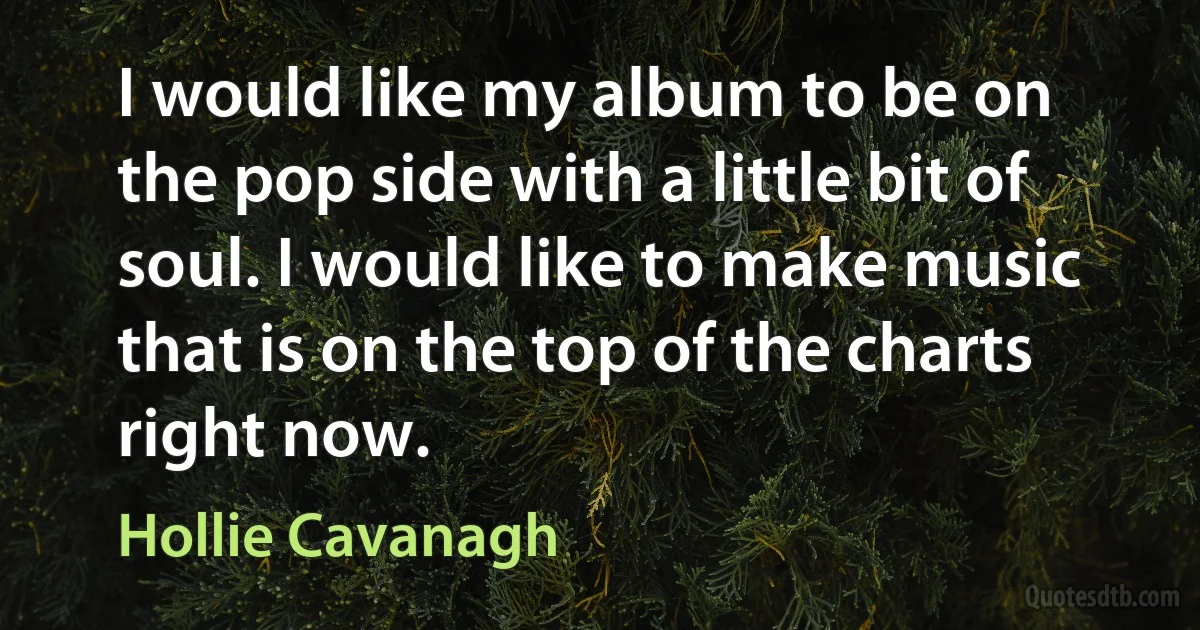 I would like my album to be on the pop side with a little bit of soul. I would like to make music that is on the top of the charts right now. (Hollie Cavanagh)