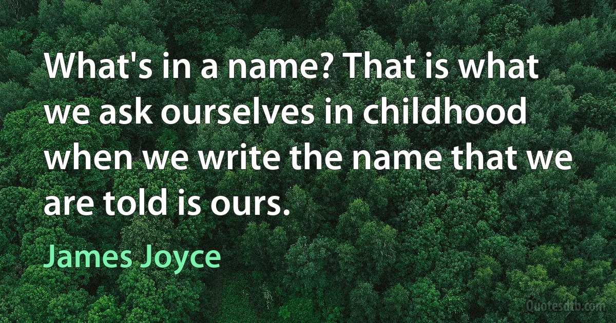 What's in a name? That is what we ask ourselves in childhood when we write the name that we are told is ours. (James Joyce)